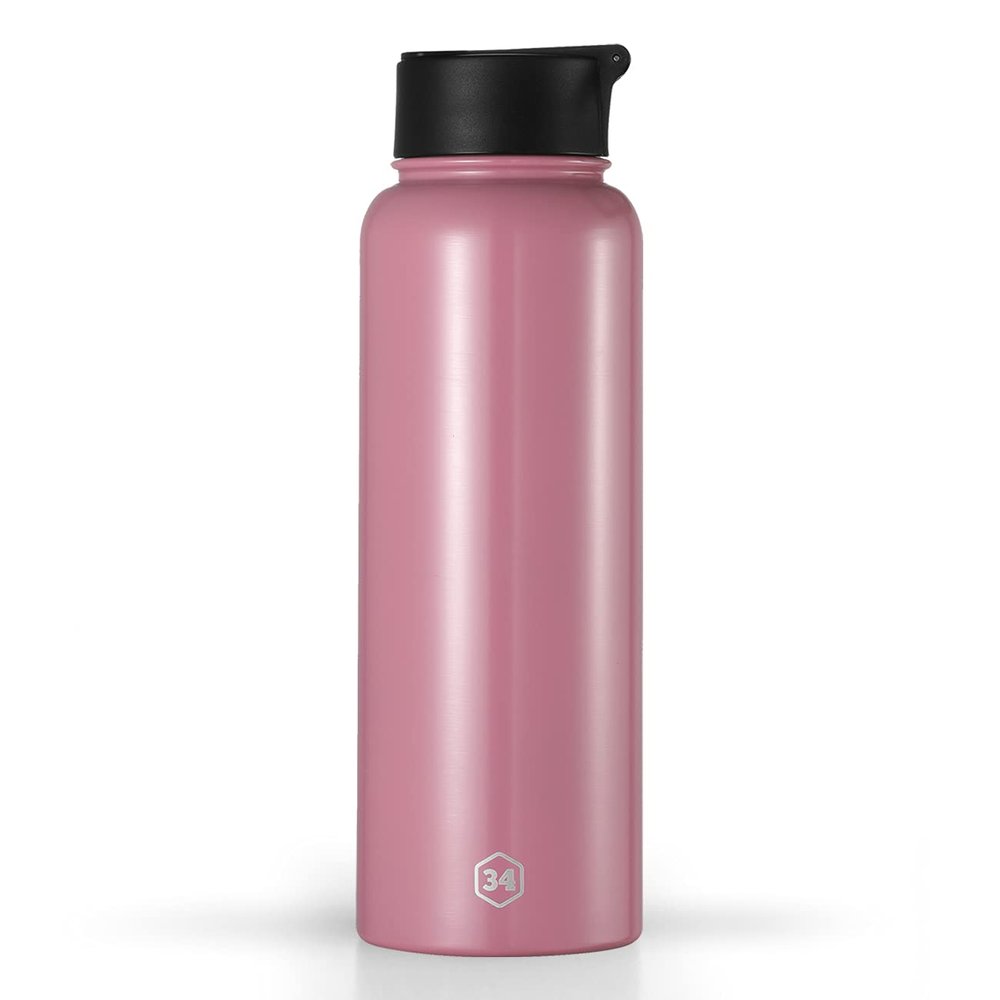 34oz Insulated Double Walled Stainless Steel Water Bottle Tumbler with Sports Straw and Handle! | Great for Sports, Camping, Yoga, School, Work and More! | Perfect for Kids and Adults (Pink)