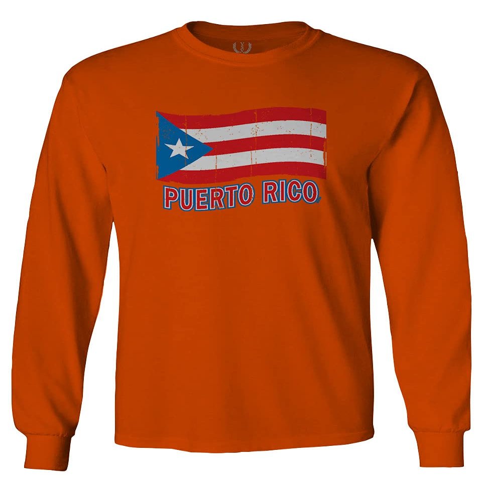 0037 Bandera Puerto Rico Flag Boricua Puerto Rican Nuyorican Pride Men's Long Sleeve t Shirt (Orange 2X Large)