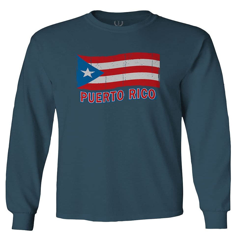 0037 Bandera Puerto Rico Flag Boricua Puerto Rican Nuyorican Pride Men's Long Sleeve t Shirt (Indigo Blue Medium)