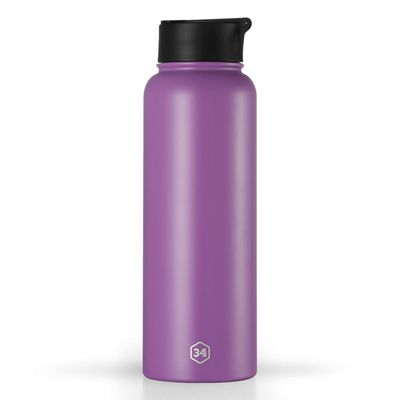34oz Insulated Double Walled Stainless Steel Water Bottle Tumbler with Sports Straw and Handle! | Great for Sports, Camping, Yoga, School, Work and More! | Perfect for Kids and Adults (Lavender)