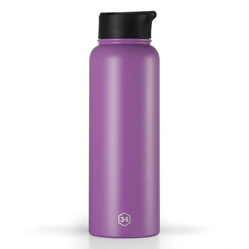 34oz Insulated Double Walled Stainless Steel Water Bottle Tumbler with Sports Straw and Handle! | Great for Sports, Camping, Yoga, School, Work and More! | Perfect for Kids and Adults (Lavender)