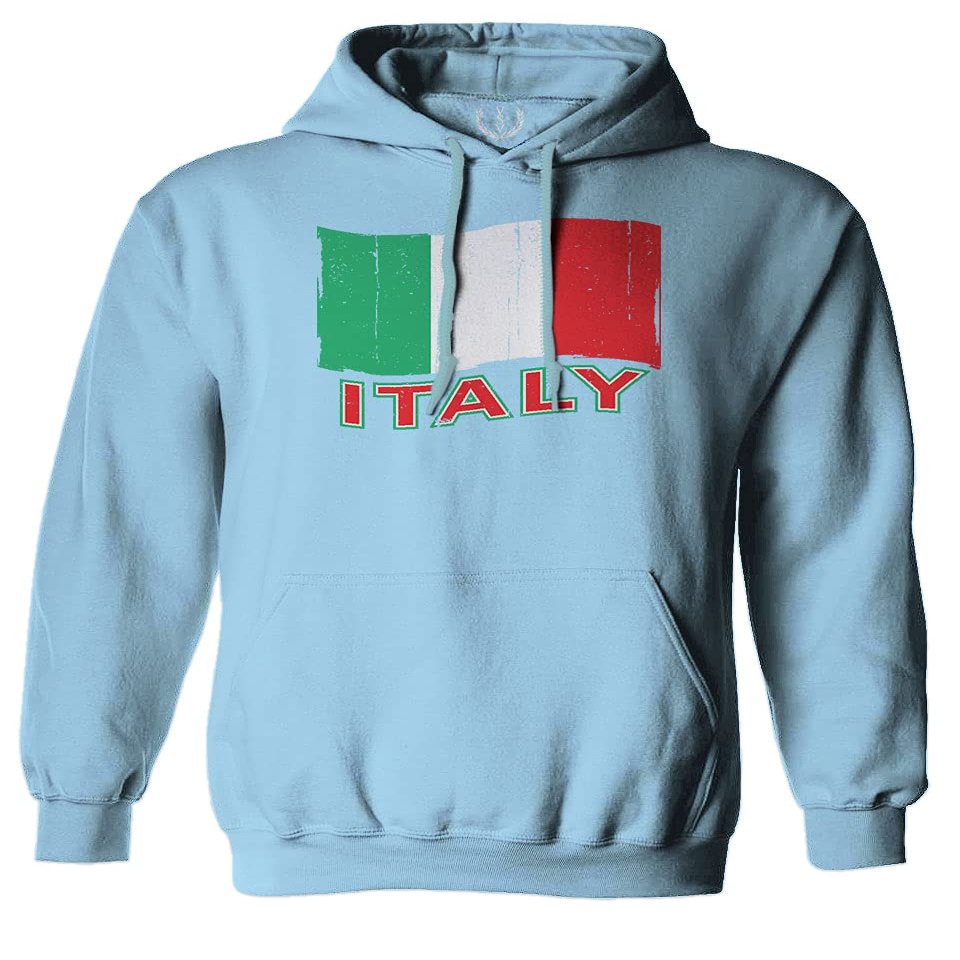 0039. Italia Vintage Distressed Italy Italian National Flag Sweatshirt Pullover Hoodie (Light Blue X-Large)