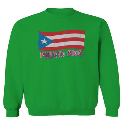 0037 Bandera Puerto Rico Flag Boricua Puerto Rican Nuyorican Pride Men's Crewneck Sweatshirt (Irish Green Large)