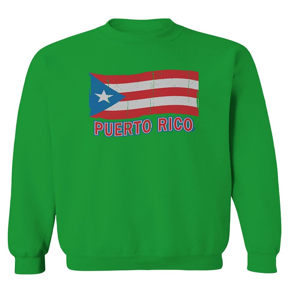 0037 Bandera Puerto Rico Flag Boricua Puerto Rican Nuyorican Pride Men's Crewneck Sweatshirt (Irish Green Large)