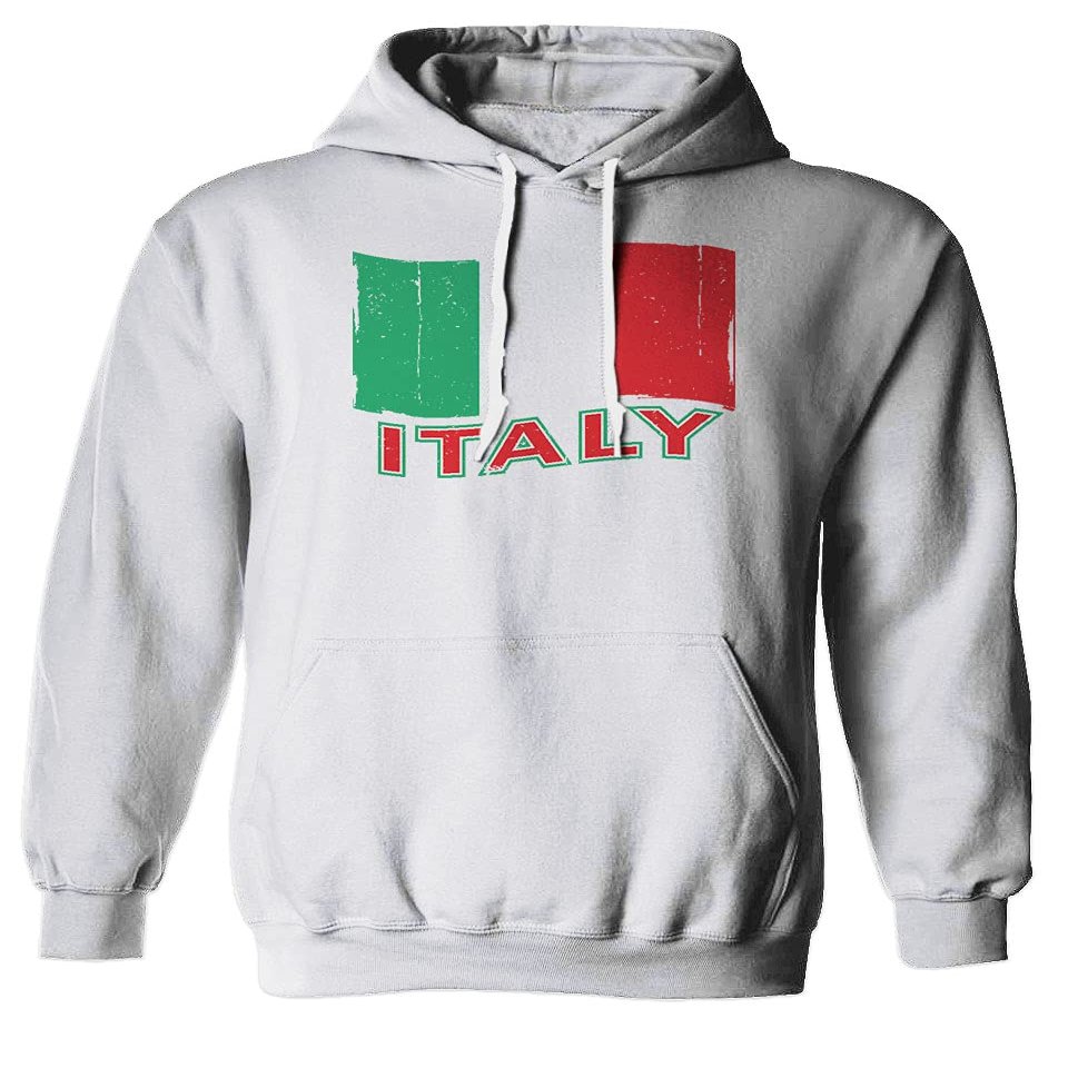 0039. Italia Vintage Distressed Italy Italian National Flag Sweatshirt Pullover Hoodie (White, Small)
