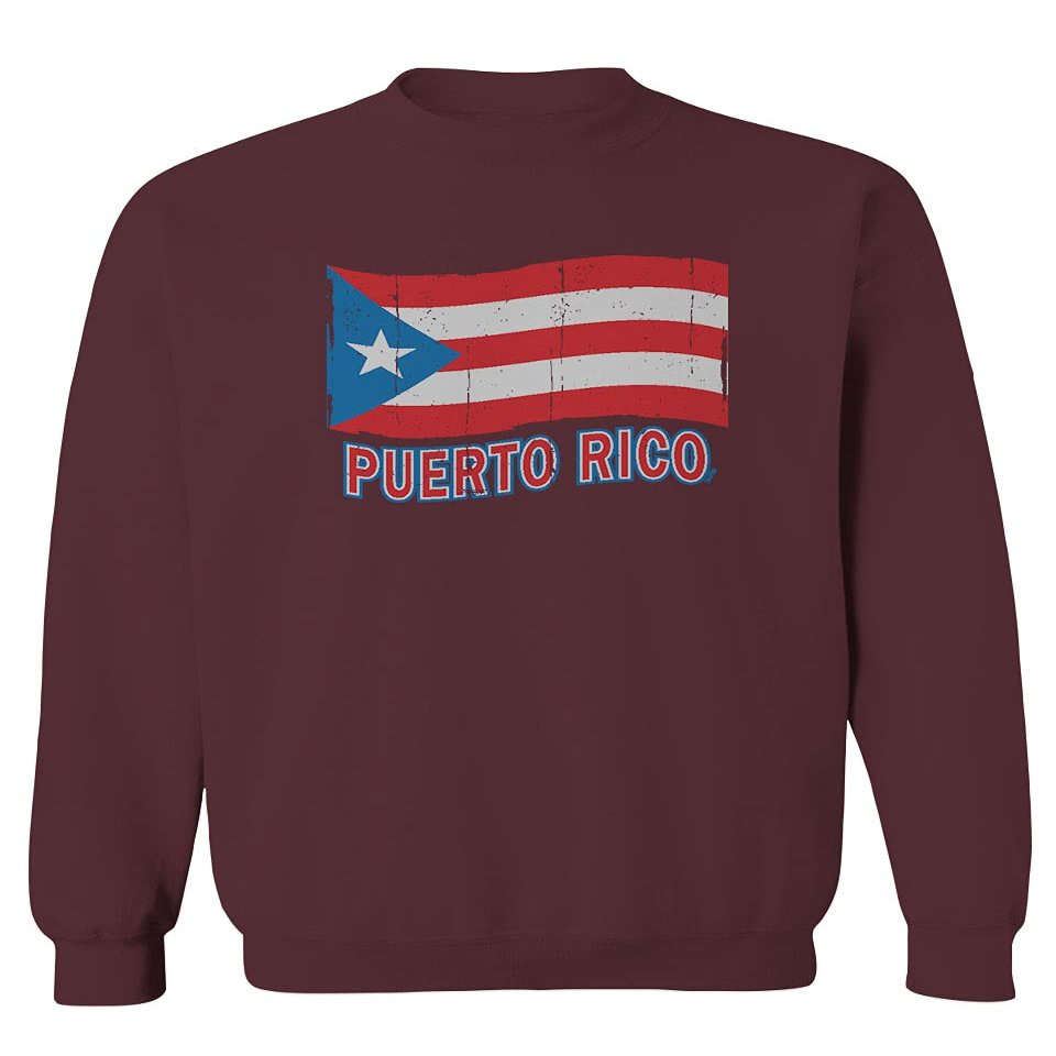 0037 Bandera Puerto Rico Flag Boricua Puerto Rican Nuyorican Pride Men's Crewneck Sweatshirt (Maroon X-Large)