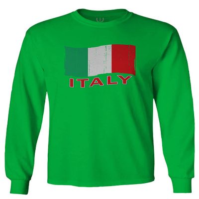 0039. Italia Vintage Distressed Italy Italian National Flag Men's Long Sleeve t Shirt (Irish Green Medium)