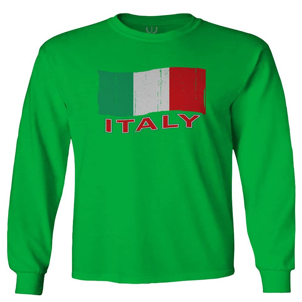 0039. Italia Vintage Distressed Italy Italian National Flag Men's Long Sleeve t Shirt (Irish Green Medium)