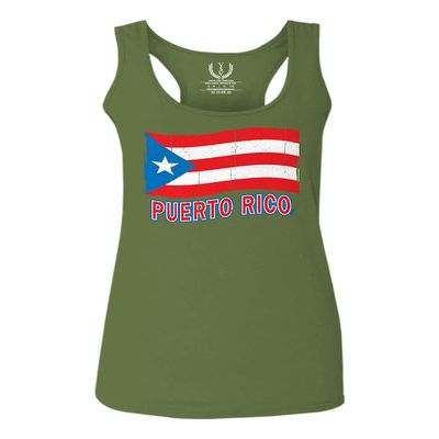 0037 Bandera Puerto Rico Flag Boricua Puerto Rican Nuyorican Pride Women's Tank Top Racerback (Olive, X Small)