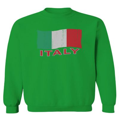 0039. Italia Vintage Distressed Italy Italian National Flag Men's Crewneck Sweatshirt (Irish Green Medium)