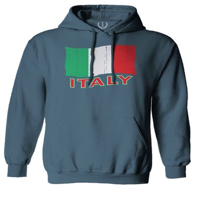0039. Italia Vintage Distressed Italy Italian National Flag Sweatshirt Pullover Hoodie (Indigo Blue, Small)