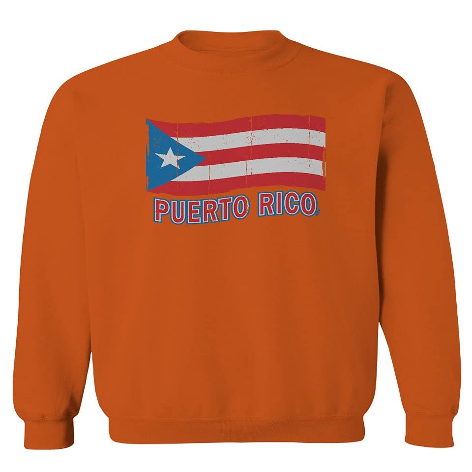 0037 Bandera Puerto Rico Flag Boricua Puerto Rican Nuyorican Pride Men's Crewneck Sweatshirt (Orange Small)