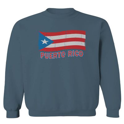 0037 Bandera Puerto Rico Flag Boricua Puerto Rican Nuyorican Pride Men's Crewneck Sweatshirt (Indigo Blue Medium)