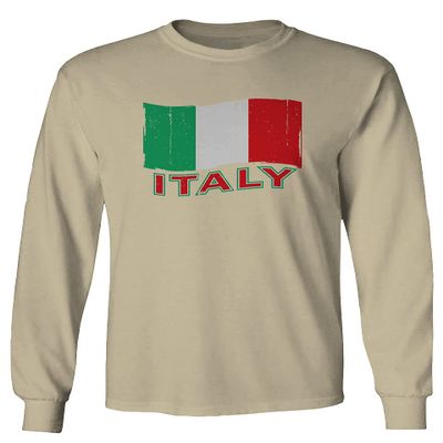 0039. Italia Vintage Distressed Italy Italian National Flag Men's Long Sleeve t Shirt (Beige Large)