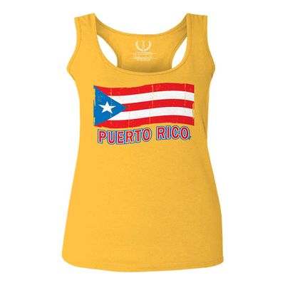 0037 Bandera Puerto Rico Flag Boricua Puerto Rican Nuyorican Pride Women's Tank Top Racerback (Gold Medium)