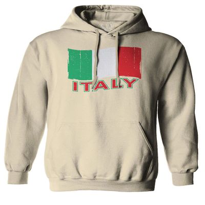 0039. Italia Vintage Distressed Italy Italian National Flag Sweatshirt Pullover Hoodie (Beige, Small)