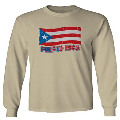 0037 Bandera Puerto Rico Flag Boricua Puerto Rican Nuyorican Pride Men's Long Sleeve t Shirt (Beige X-Large)