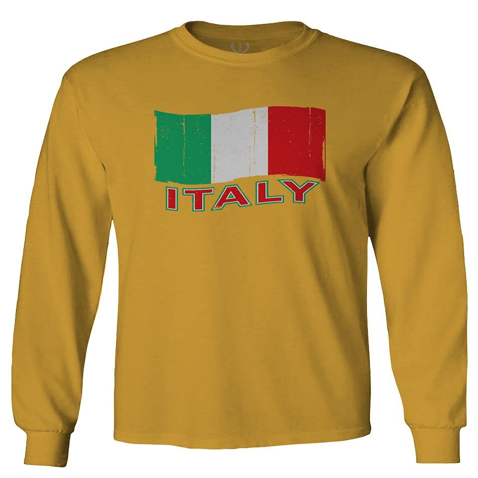 0039. Italia Vintage Distressed Italy Italian National Flag Men's Long Sleeve t Shirt (Gold Medium)