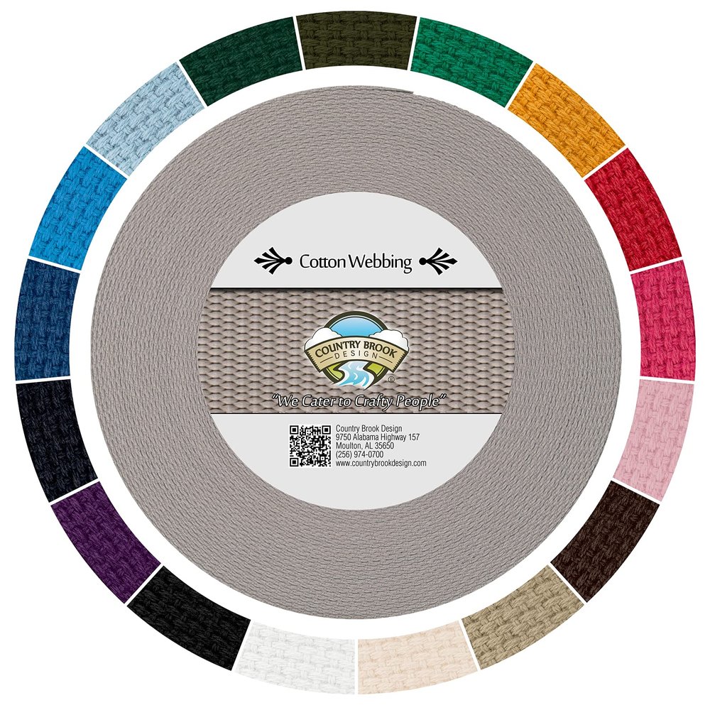 Country Brook Design - 1" Cotton Webbing Strap - Lightweight, Organic and Gentle with Skin Cotton Strapping - 25 Yards, Grey