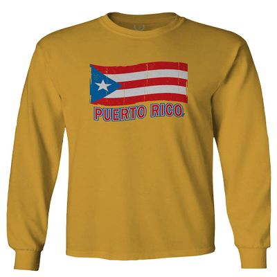 0037 Bandera Puerto Rico Flag Boricua Puerto Rican Nuyorican Pride Men's Long Sleeve t Shirt (Gold X-Large)
