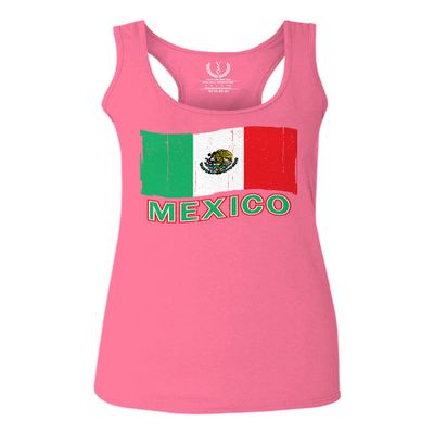 0038. Distressed Bandera Mexico Mexican Flag Coat of arms Mexicano 5 de Mayo Women's Tank Top Racerback (Pink X Small)