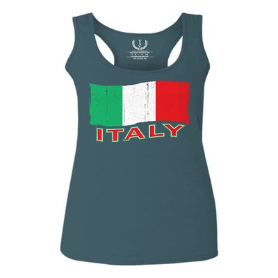 0039. Italia Vintage Distressed Italy Italian National Flag Women's Tank Top Racerback (Indigo Blue Medium)