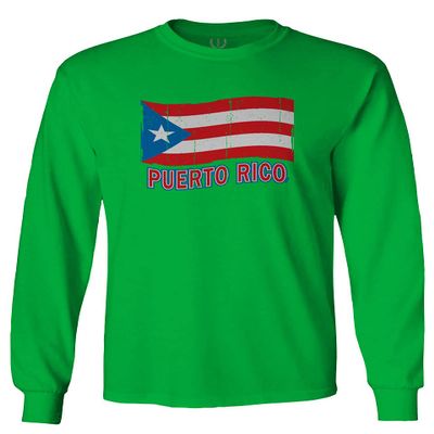 0037 Bandera Puerto Rico Flag Boricua Puerto Rican Nuyorican Pride Men's Long Sleeve t Shirt (Irish Green Large)