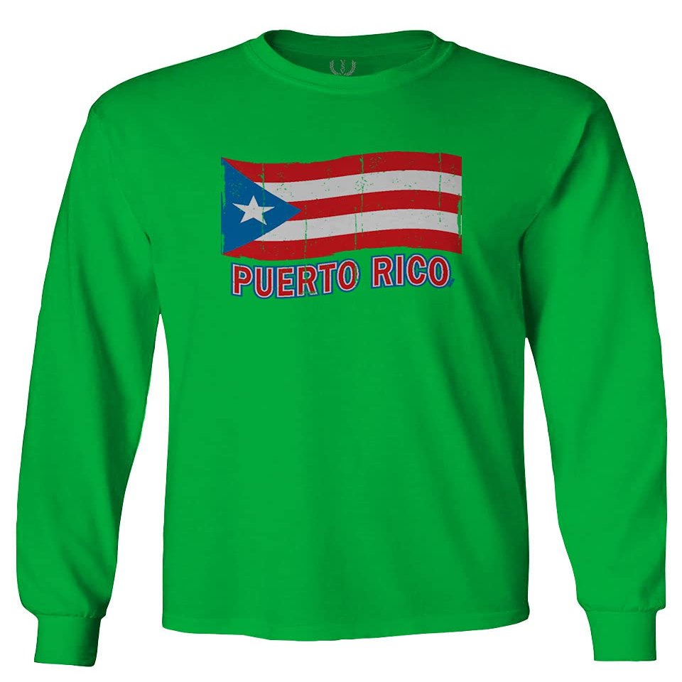 0037 Bandera Puerto Rico Flag Boricua Puerto Rican Nuyorican Pride Men's Long Sleeve t Shirt (Irish Green Large)