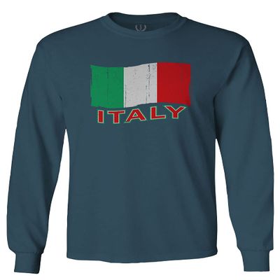 0039. Italia Vintage Distressed Italy Italian National Flag Men's Long Sleeve t Shirt (Indigo Blue 2X Large)