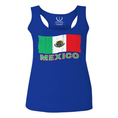 0038. Distressed Bandera Mexico Mexican Flag Coat of arms Mexicano 5 de Mayo Women's Tank Top Racerback (Royal Medium)