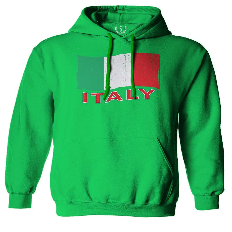0039. Italia Vintage Distressed Italy Italian National Flag Sweatshirt Pullover Hoodie (Irish X-Large)