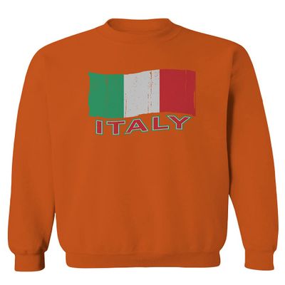 0039. Italia Vintage Distressed Italy Italian National Flag Men's Crewneck Sweatshirt (Orange Medium)