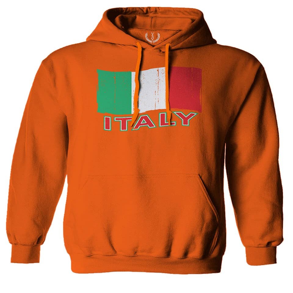 0039. Italia Vintage Distressed Italy Italian National Flag Sweatshirt Pullover Hoodie (Orange, Medium)
