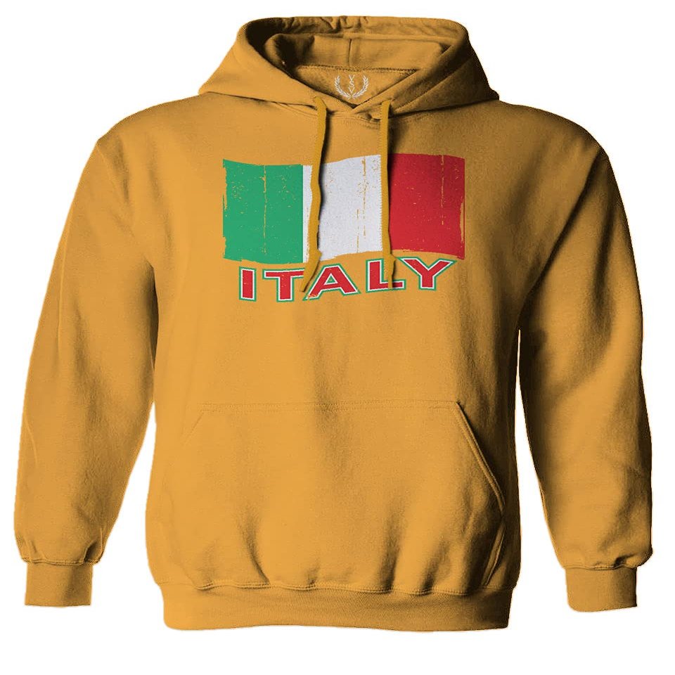 0039. Italia Vintage Distressed Italy Italian National Flag Sweatshirt Pullover Hoodie (Gold X-Large)