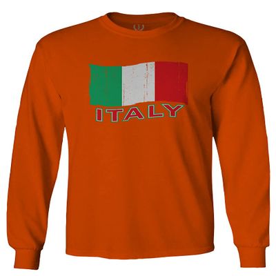 0039. Italia Vintage Distressed Italy Italian National Flag Men's Long Sleeve t Shirt (Orange X-Large)