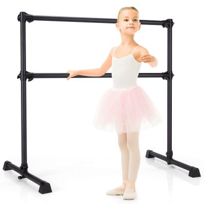 Goplus Double Ballet Barre Bar, Portable 4 FT Freestanding Dancing Bar w/ 7 - 46 Adjustable Height, Barre Exercise Equipment Bar for Home School Gym, Ballet Bar for Kids & Adults (Black)