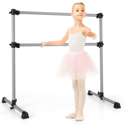 Goplus Double Ballet Barre Bar, Portable 4 FT Freestanding Dancing Bar w/ 7 - 46 Adjustable Height, Barre Exercise Equipment Bar for Home School Gym, Ballet Bar for Kids & Adults (Sliver)