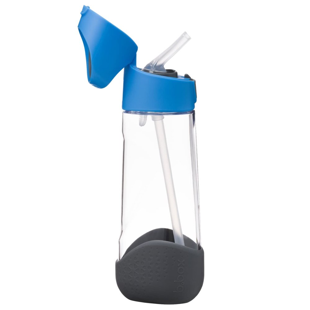 b.box 20oz Tritan Kids Water Bottle Toddler Drink Bottle with Straw for School, Daycare, Travel w/Easy-Grip Triangular Design, Leak Proof Lid & Handle, BPA Free, Dishwasher Safe (Blue Slate)