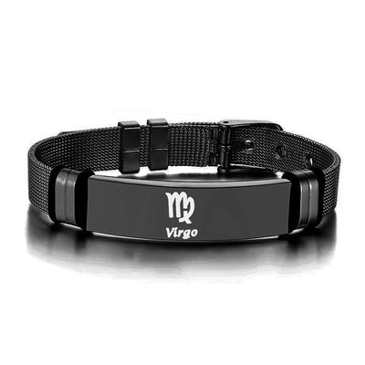 ZKXXJ 12 Constellation Virgo Bracelets for Men Women,Adjustable Stainless Steel Horoscope Zodiac Cuff Bracelet Birthday Jewelry Gifts for Him Her