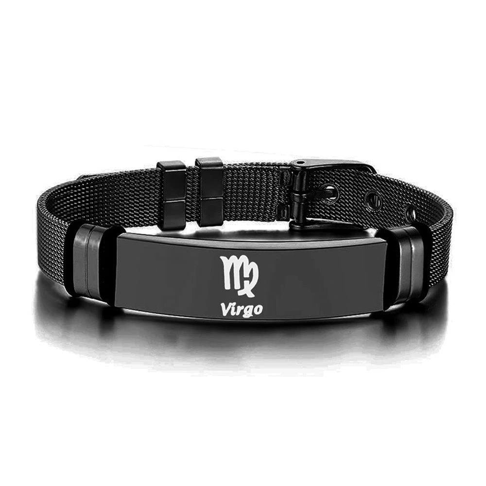 ZKXXJ 12 Constellation Virgo Bracelets for Men Women,Adjustable Stainless Steel Horoscope Zodiac Cuff Bracelet Birthday Jewelry Gifts for Him Her