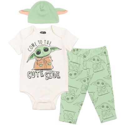 STAR WARS The Mandalorian Newborn Baby Boys Bodysuit Pants and Hat 3 Piece Outfit Set 6-9 Months