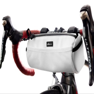 Lumiere & Co. Bike Handlebar Bag - Durable, Multiple Size and Color Options - Dual Elastic Straps, Clips & Hook-and-Loop for Customizable Fit (White, Medium)