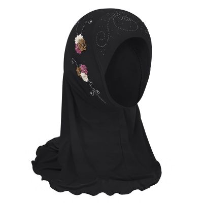 NICEYST Girls Ice Silk Muslim Khimar Hijab Headscarf Flower Arab Scarf Shawls Neck Wrap Islamic Head Wrap for Age 2-7 Years