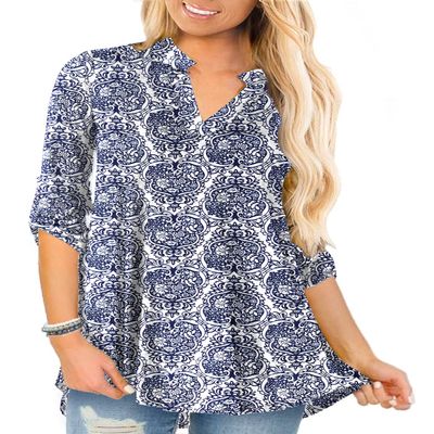a.Jesdani Plus Size Tops for Women 4X, Henley V Neck Floral Printed Tunic Shirts 3/4 Sleeve Blouses for women Color 25