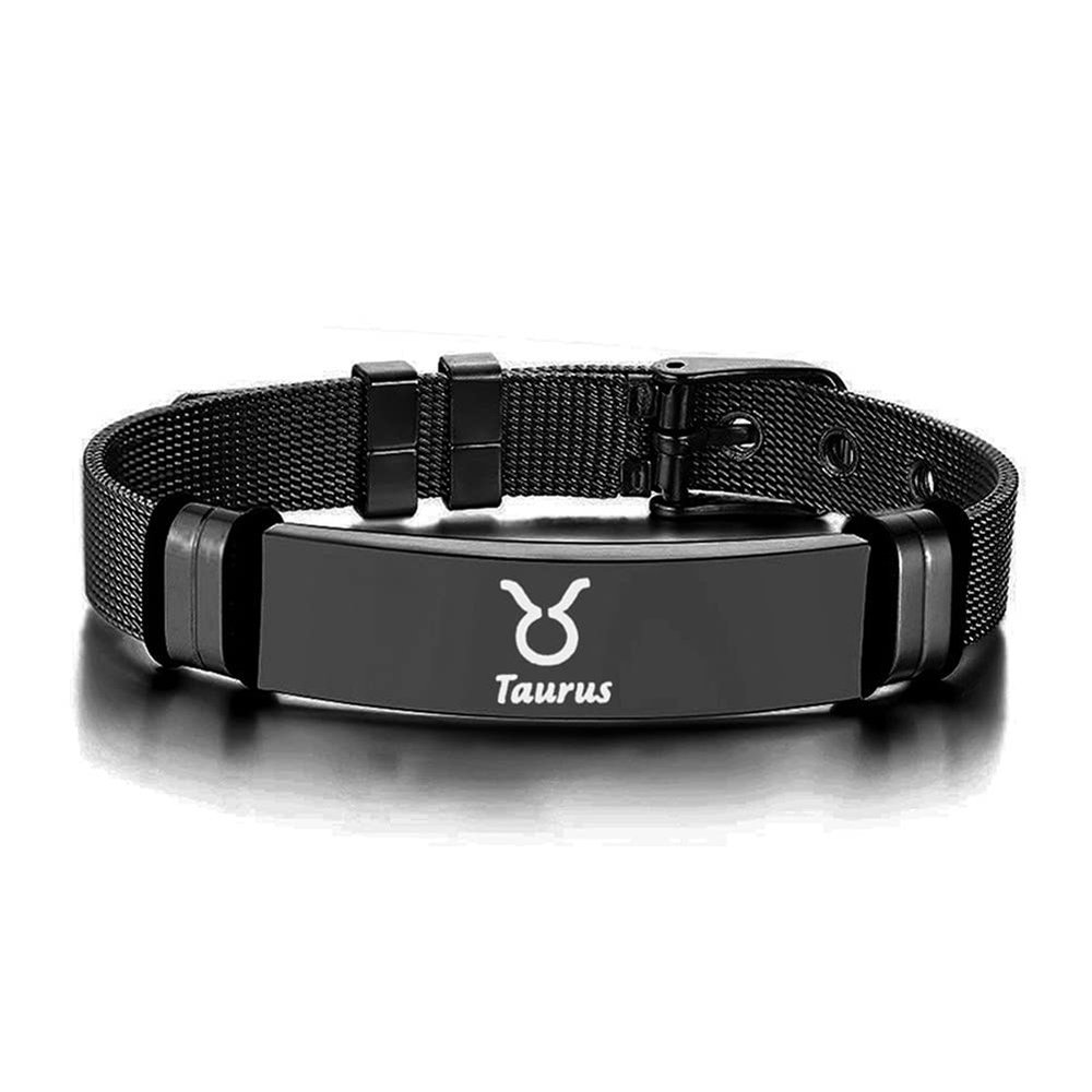 ZKXXJ 12 Constellation Taurus Bracelets for Men Women,Adjustable Stainless Steel Horoscope Zodiac Cuff Bracelet Birthday Jewelry Gifts for Him Her