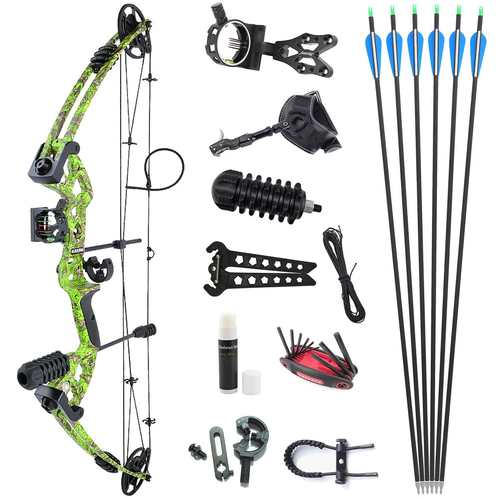 AMEYXGS Archery Compound Bows Kit Adult Hunting Bow 30-55 Lbs IBO 310fps with Accessories-No Bow Press Needed - Right Handed (Camouflage Green kit)