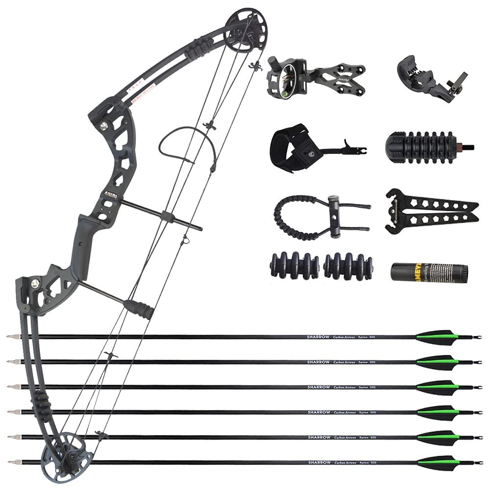 AMEYXGS Archery Compound Bow Hunting Bow with Carbon Arrows 30-55lbs Adjustable 310FPS Adult Bow Outdoor Shooting Target Practice Right Hand (Black + Accessories)