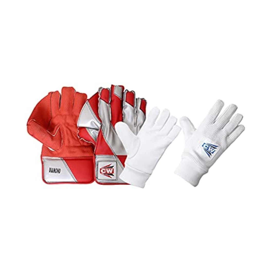 CW Diamond Cricket Keeping Gloves Wicket Keeper Gloves Wicket Keeping Gloves Hand Protector Gloves Wicket Keeping Gloves Combo with Inners Padded Wicket Inner Gloves
