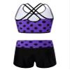 Hansber Kids Girls 2 Piece Tankini Swimsuit Polka Dots Crop Top with Booty Shorts Set Bathing Suit Athletic Swimwear Purple 14 Years view 3
