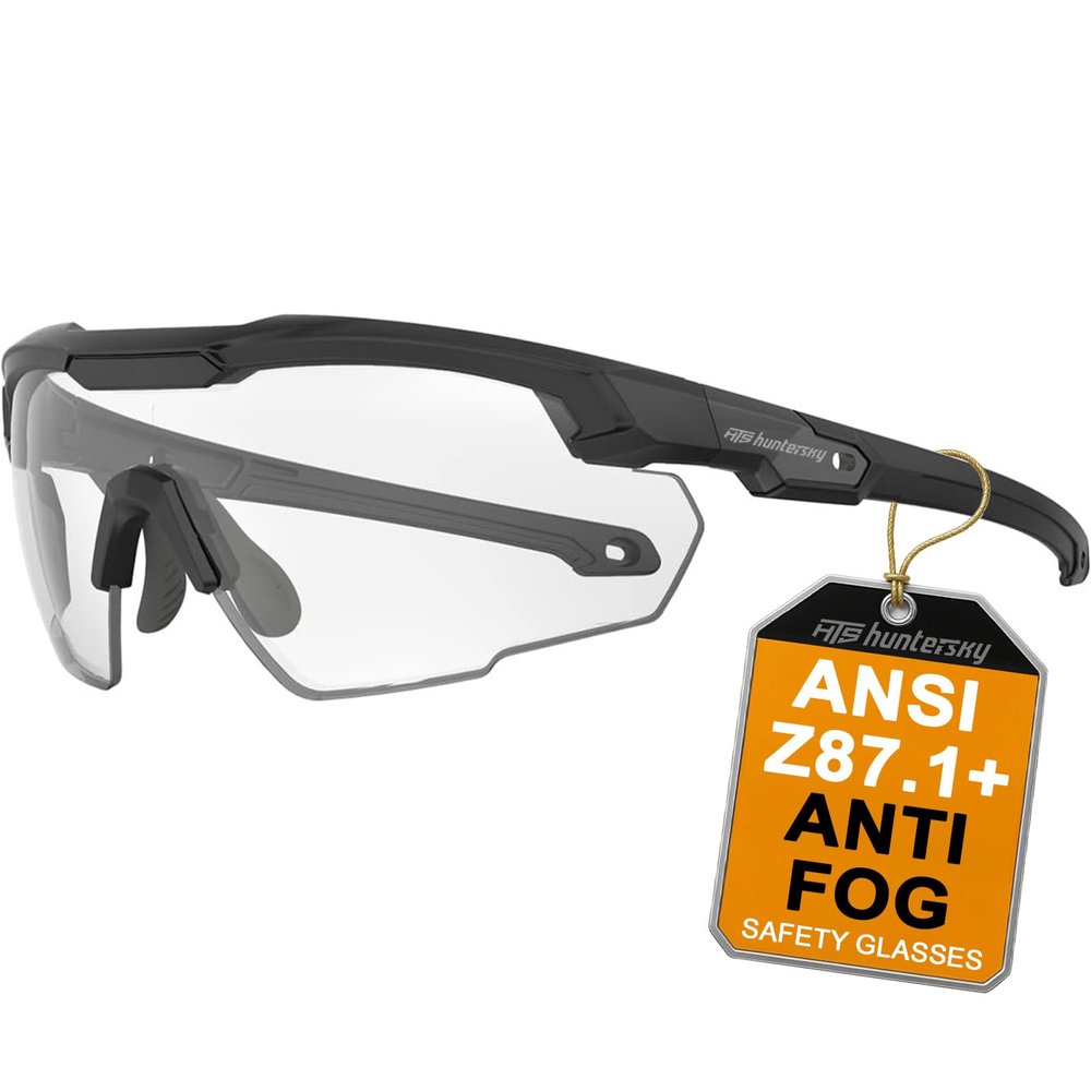 HTS HUNTERSKY S57 Clear Lens Ballistic Tactical Shooting Glasses ANSI Z87+ UV400 Anti-Fog Eyewear for Airsoft Range Security and Outdoor Sports, for Men and Women